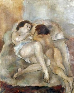 Dos desnudos de Jules Pascin 2 niñas desnudas en la cama giclee sobre lona estirada - Imagen 1 de 1