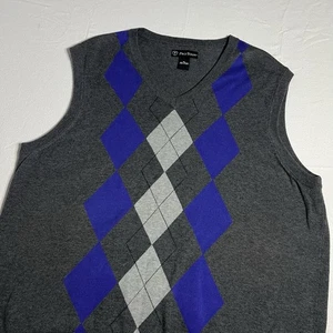 Pro Tour Argyle Golf Sweater Vest Men's XL Gray Purple Cotton V-Neck Preppy Vest - Picture 1 of 7