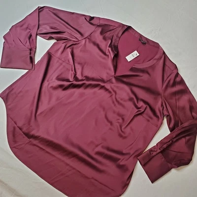 Talbots Women's Size 1X NWT Soft Satin Pullover Top Burgundy - Image 1 of 4