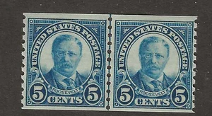 US Scott #602 mint never hinged 5c blue Roosevelt, 1924 perf 10 joint line pair - Picture 1 of 2