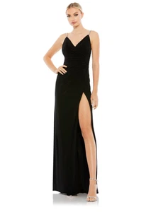 Mac Duggal 26695 Black Gown Size 6 NWT Spaghetti Strap Slit Dress Prom Formal - Picture 1 of 4