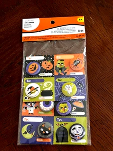Halloween Pin Botones Traseros 1" Diámetro Nueva Tarjeta de 8 - Imagen 1 de 2