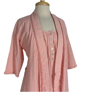 Vintage Cuddledown Seersucker Nightgown Robe Set Size Small Medium Peach Gingham - Picture 1 of 20