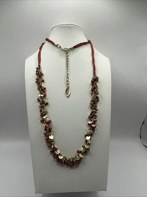 "Collar Coldwater Creek con cordón colgante de cuentas tono rojo y dorado 34-38""" Foto 1 de 4