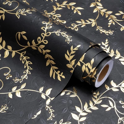 3D Kraft Wrapping Paper Roll - Mini Roll - 17 Inch x 16.5 Feet - Gold and Black