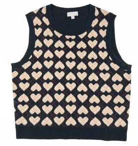 J. Crew Kaschmir Pullover Weste Damen Large Argyle Herz schwarz Strick BV355 - Bild 1 von 13