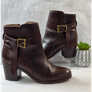 FRYE stivaletti donna pelle marrone fibbia accento tacco a blocco misura 8B - Foto 1 di 14