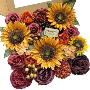 Sunflower Artificial Flowers Burgundy Fake Flower Bulk for DIY Wedding Bouque... - Picture 1 of 8