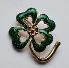 Vintage Green Enamel Sparkle 4-Leaf Clover St Patrick's Day Gold Metal Pin (P630