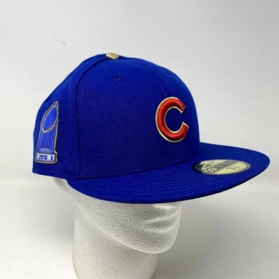 NUEVO CON ETIQUETAS Chicago Cubs 2016 Serie Mundial Campeones Gorra Ajustada 7 5/8 MLB Béisbol Dorado Foto 1 de 4