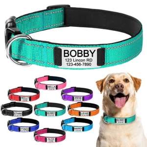 Personalized Dog Collar Reflective Engraved  Pet Name ID Tag Soft Puppy Medium S - Picture 1 of 21