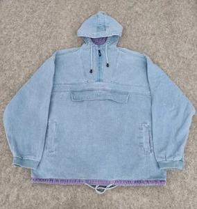 Deal Jacket Mens Medium Blue Denim Smock Anorak Hooded Pullover Retro Fishing - Picture 1 of 13