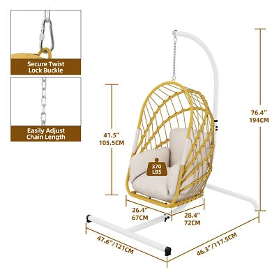 Hanging Egg Chair Patio Wicker Rattan Egg Shaped Swing Chair Outdoor Backyard - Image 1 of 4