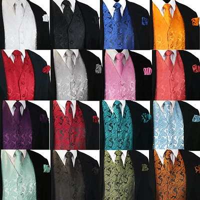 NEW Men's Paisley Design Dress Vest and Neck Tie Hankie Set For Suit or Tuxedo - Image 1 of 3