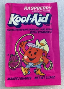 Vtg KOOL-AID Man Raspberry Drink Mix FULL Cowboy Lasso 0.13 oz packet NOS GF - Picture 1 of 8