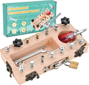 Wooderma Montessori Spielzeug Ab 3 4 5 Jahre, Holz Schraubbrett, Busy Board - Bild 1 von 12
