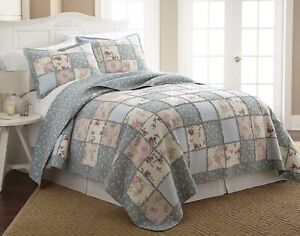 Chezmoi Collection Abbi Shabby Chic Floral Pre-Washed Cotton Patchwork Quilt Set