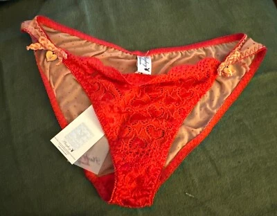 Playboy Intimates Red Heart Lace Bikini Panties NWT Small Red Pink - Image 1 of 4