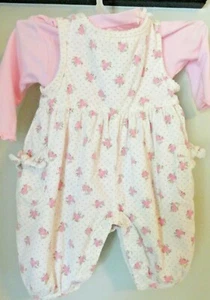 The Children's Place Floral Roses Print Ivory Fine Wale Corduroy Overall Set 0-3 - Picture 1 of 6