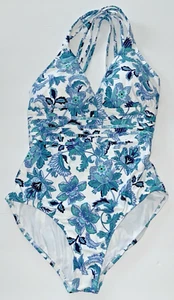 La Blanca Santorini Swimsuit One Piece Size 16 Blue White Floral Cross Back NWOT - Picture 1 of 10