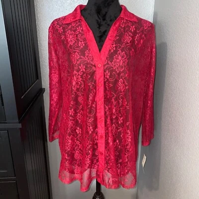 Blusa Maria Gabrielle Mujer Talla 1X Rojo Transparente Floral Encaje Túnica Romántica Gótica Foto 1 de 4