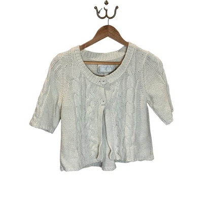 American Eagle Y2K Large Cream Cable Knit Cropped Cardigan Short Sleeve Button - Image 1 of 4