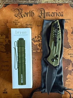 Combo ligero EDC-USA Bear and Sons 900 con un Olight i3T 2 EOS OD verde  Foto 1 de 4