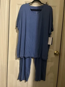 New Serenade 2 Piece size 3X 30/32 blue short sleeve pajama lounge set - Picture 1 of 10