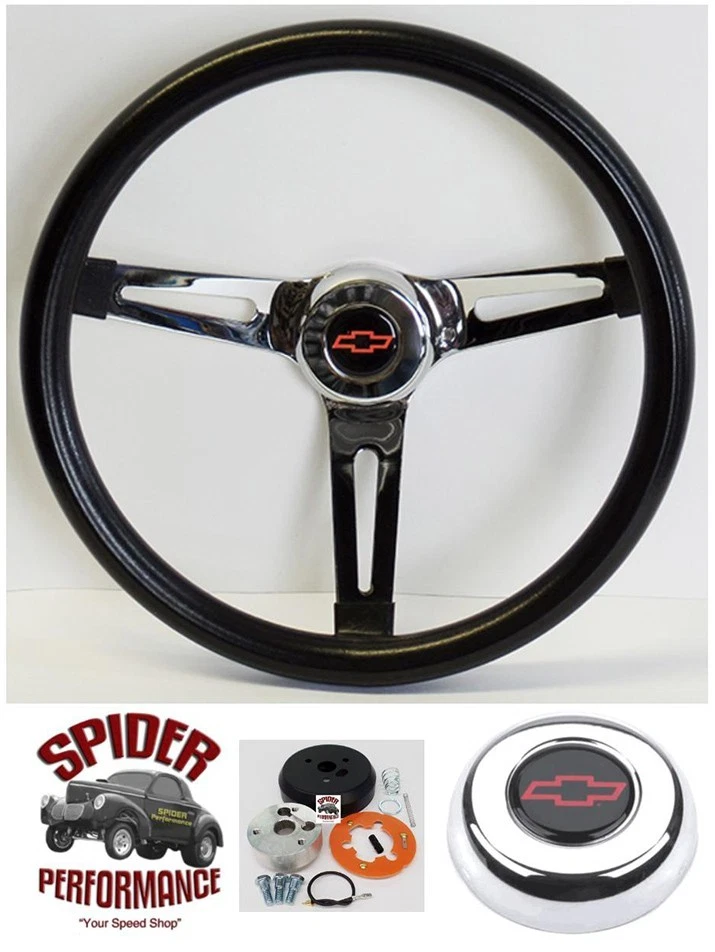 1988-1994 Chevrolet truck steering wheel RED BOWTIE 13 1/2" MUSCLE CAR CHROME - Image 1 of 4