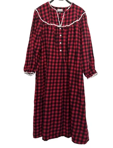 Lanz of Salzburg Büffel Karo Nachthemd Flanell Spitzenbesatz rot schwarz Gr. L - Bild 1 von 5