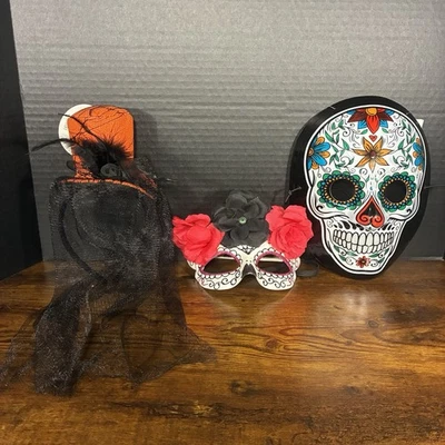Halloween Catrina Mask,Hat Headband Veil, Catrin Skull Face Mask Day Of The Dead - Image 1 of 4