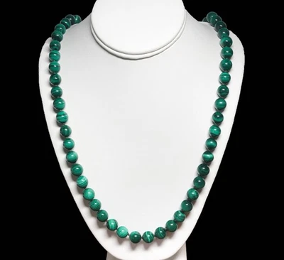 "Collar de malaquita hilo anudado a mano 27"" largo 11 mm cuentas" Foto 1 de 4