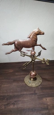 Antiguo soporte de mesa para caballo trote veleta de cobre y latón 15" H Foto 1 de 4