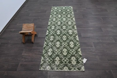 Alfombra de corredor turca vintage 2x8 pies lana anatolia hecha a mano pasillo Oushak VERDE Foto 1 de 4
