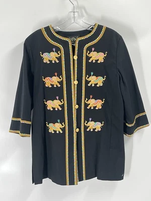 Jaqueta túnica bordada elefantes vintage Bob Mackie arte para usar tamanho pequeno - Imagem 1 de 4