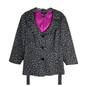 Sandro grey black animal print leopard knit stretch tie button blazer large - Picture 1 of 5