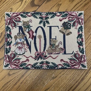 Vintage Needle Point  Tapestry Christmas Noel Placemats Set Of 4 Holiday - Picture 1 of 4