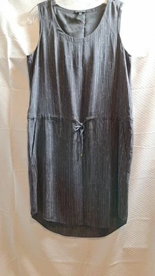 Vestido EILEEN FISHER Seda Sin Mangas Talla XS Gris Rayas Cordón Cintura Bolsillos Foto 1 de 4
