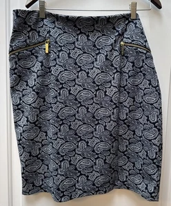 MICHAEL KORS Pencil Skirt Size 16 Zipper Pockets Blue White Paisley Knee Length - Picture 1 of 6
