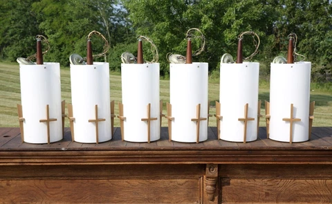Vtg Hanging Lantern Church Chandelier Light fixtures Crosses Gothic mid century Cover