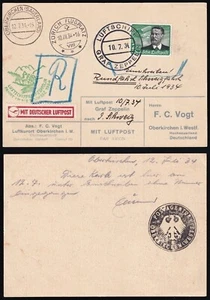 Zeppelin LZ 127 - Schweizfahrt 1934 - Vermerk der Postagentur wegen Einschreiben - Bild 1 von 4
