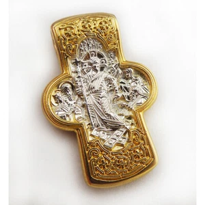 Decent Into Hell Sterling Silver 925 Gold Plated Hans Engraved Cross 1 3/8 Inch - Picture 1 of 5