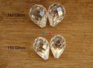 White Cubic Zirconia Faceted CZ Tear Drop Beads Half Drilled Briolette Drops 2PC - Picture 1 of 8