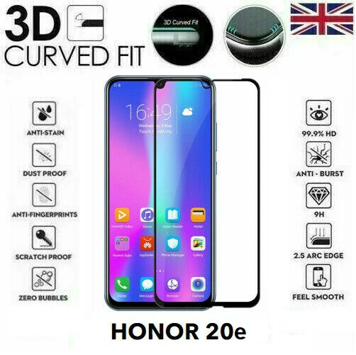 Protector de pantalla de vidrio templado 3D completo 9H negro para Huawei Honor 20e Foto 1 de 1