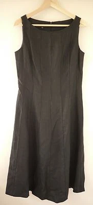 Vestido Anne Klein 100 % lino vintage funda pin up cuello redondo cosido negro 10 Foto 1 de 4