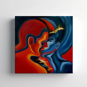 Kissing Couple Abstract Canvas Print Wall Art, Stylish Home Decor Wall Hanging - Picture 1 of 12