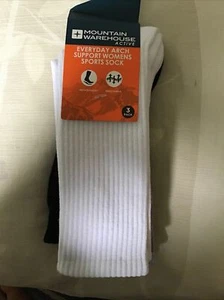 Mountain Warehouse 3 Pairs Arch Support Sports Socks Ladies 6-9 White Grey Black - Picture 1 of 4