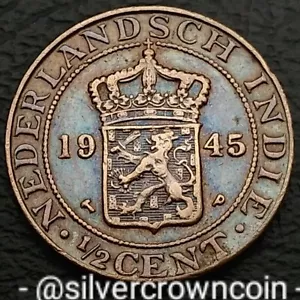 Netherlands East Indies 1/2 Cent 1945 P Palm. KM#314.2 Half Penny coin High P. H - Picture 1 of 7