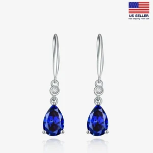 Women 925 Sterling Silver Earrings Triangle Tassel Color Crystal Teardrop 1392 - Picture 1 of 11