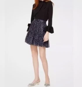 Kate Spade Marineblau Nachthimmel Lurex Rock Seide Stern Metallic Größe 10 - Bild 1 von 8